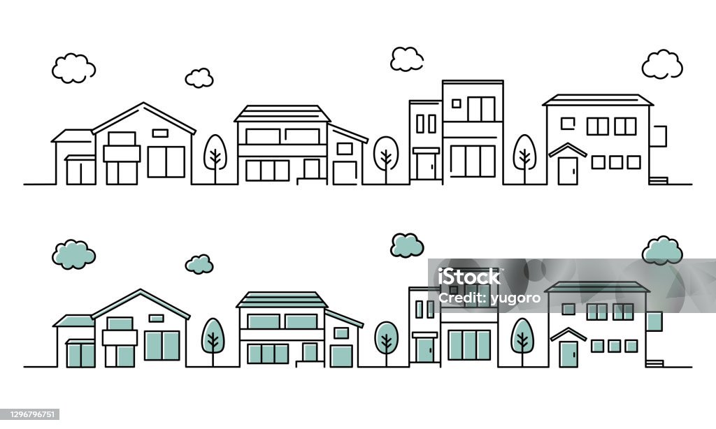 Набор иллюстраций простой иконы дома городской пейзаж - Векторная графика Дом роялти-фри