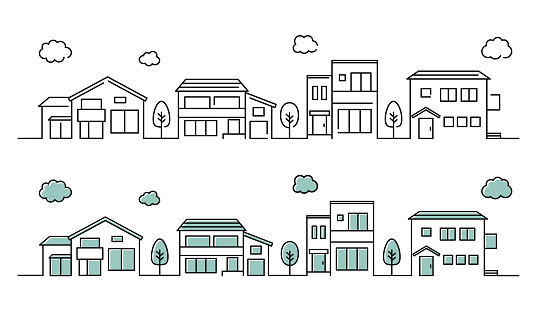 A Set Of Illustrations Of A Simple House Icon Cityscape Stock ...
