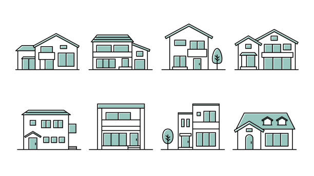 satu set berbagai ikon dan ilustrasi rumah - rumah tempat tinggal ilustrasi ilustrasi stok