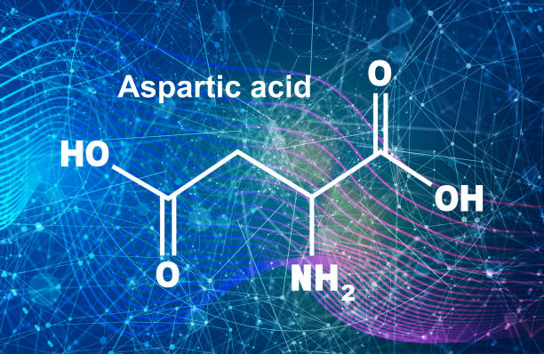 Aspartic acid formula Amino acid. Aspartic acid structural formula. Infographics illustration. Lines and dots connected background chemical formula for aspartame stock illustrations