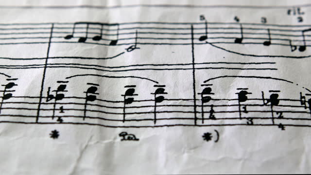 Macro shot of musical notation writing on paper