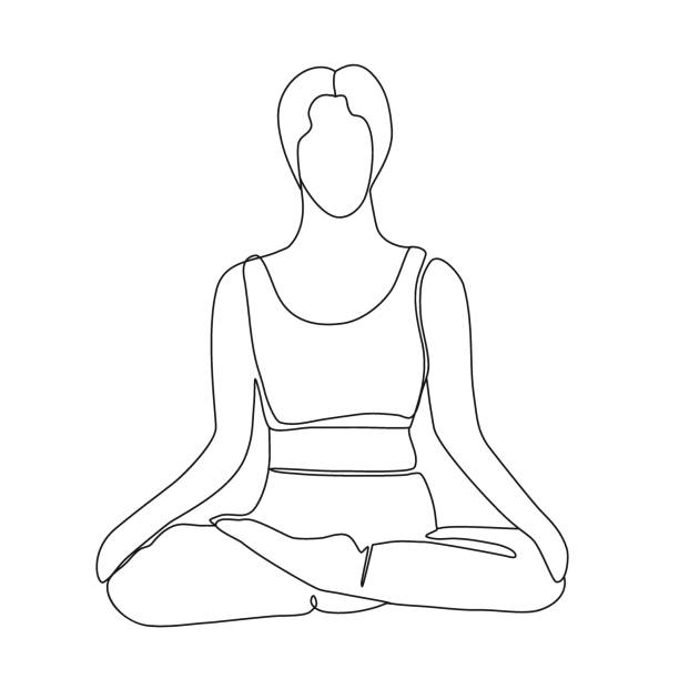 Continuous Line Drawing  girl in lotus position, yoga. Trendy one line draw design vector illustration, 
healthy lifestyle theme vector art illustration