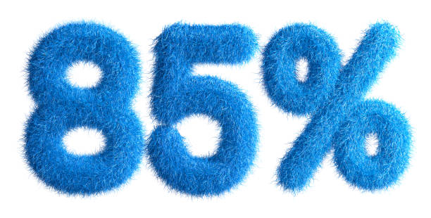 istock 85% made from fur, fur font, 3d alphabet. Special offer eighty-five percent off discount tag. 3d illustration. 1296806971