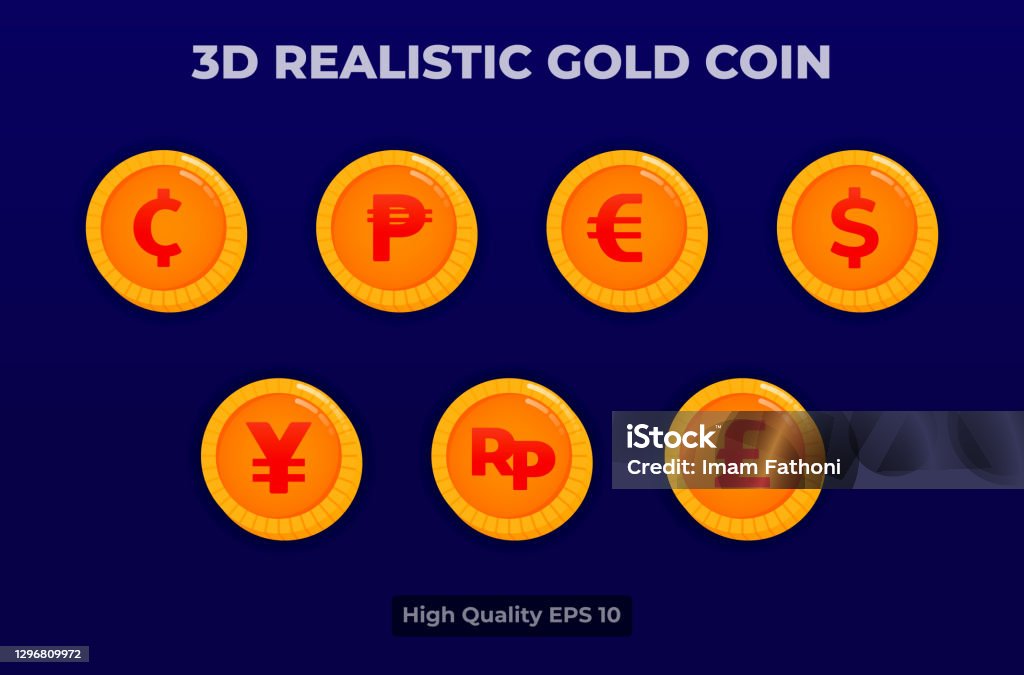 Gg Image Coin 3d Realistic Gold Coin Illustration Coin Currency Pack Vector Design ...