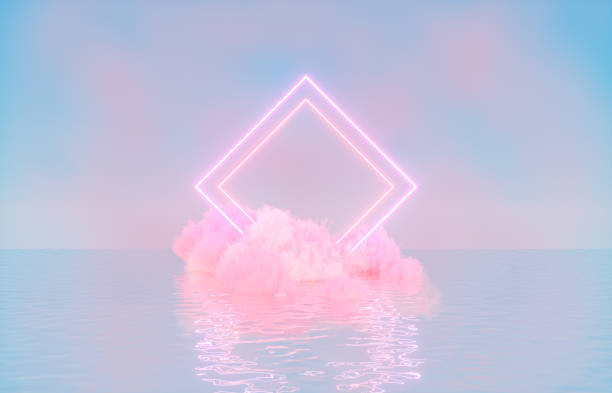 istock Natural beauty podium backdrop for product display with dreamy cloud and neon light background. 1296810739
