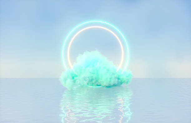 istock Natural beauty podium backdrop for product display with dreamy cloud and neon light background. 1296810747