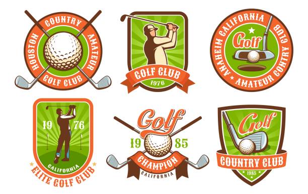 골프 클럽 빈티지 배지 및 기호 세트 - golf golf course swinging isolated stock illustrations