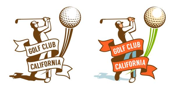 Golf player hitting the ball - retro sport emblem Golf player hitting the ball - retro sport emblem. Golfer vintage badge. Vector illustration. golfer swinging club stock illustrations