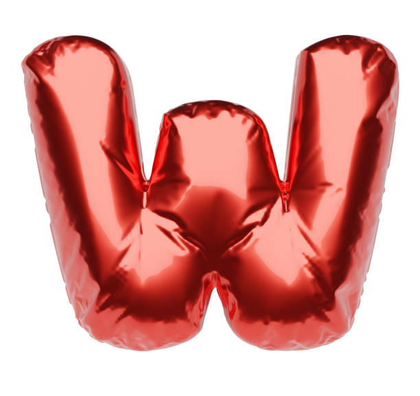 Letter W made of red inflatable balloon isolated on white background. 3D rendering illustration.
