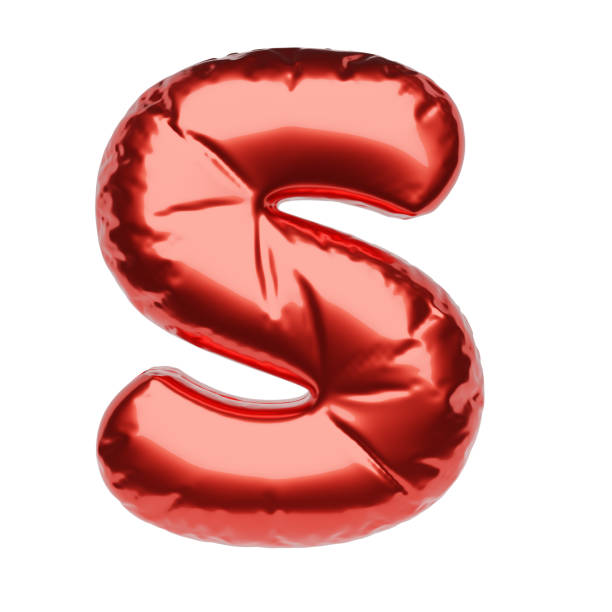 Letter S made of red inflatable balloon isolated on white background. 3D rendering illustration.