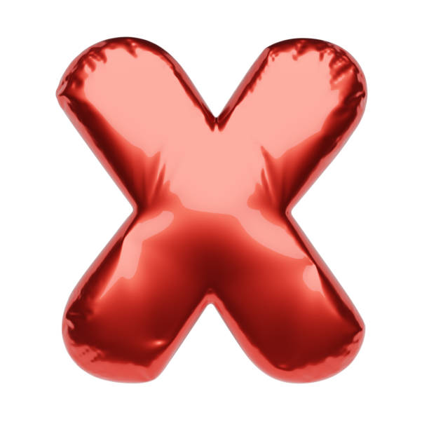 Letter X made of red inflatable balloon isolated on white background. 3D rendering illustration.