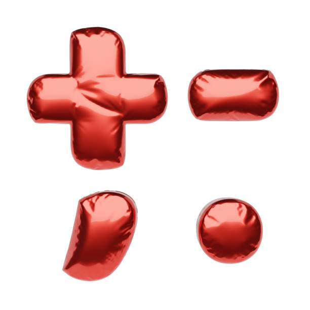 Punctuation marks made of red inflatable balloon isolated on white background. 3D rendering illustration.