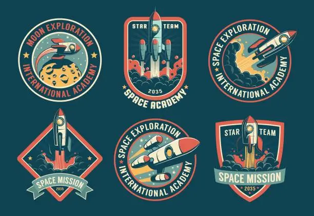 Vector illustration of Space vintage badges, emblems and labels set