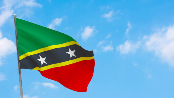 istock Saint Kitts and Nevis flag on pole 1296823987