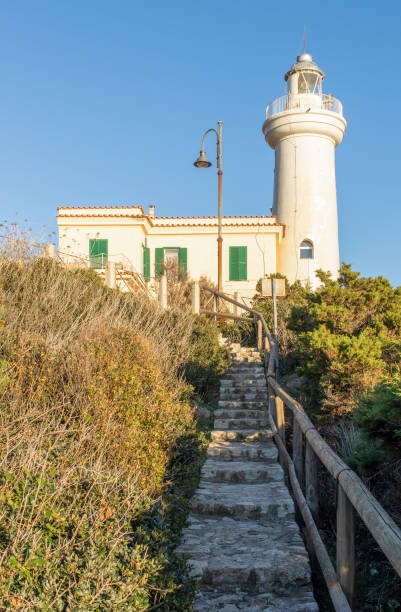 The lighthouse of San Felice Circeo, Italy Mount Circeo, Italy - a wonderful peak which is famous among trekkers and hikers, Mount Circeo is a promontory located few chilometers South of Rome. Here in the picture the local lighthouse sabaudia stock pictures, royalty-free photos & images