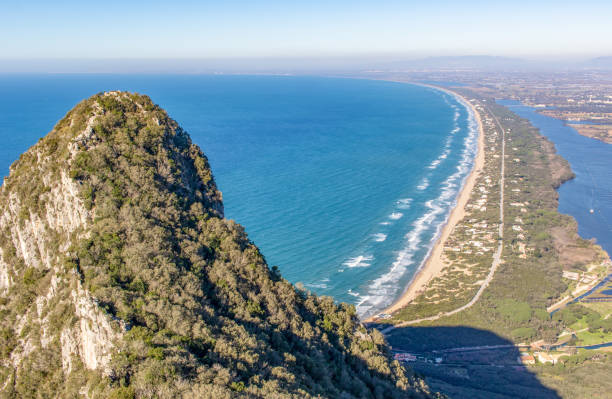 The stunning view from Mount Circeo, Italy Mount Circeo, Italy - a wonderful peak which is famous among trekkers and hikers, Mount Circeo is a promontory located few chilometers South of Rome. Here's the stunning view from the top sabaudia stock pictures, royalty-free photos & images