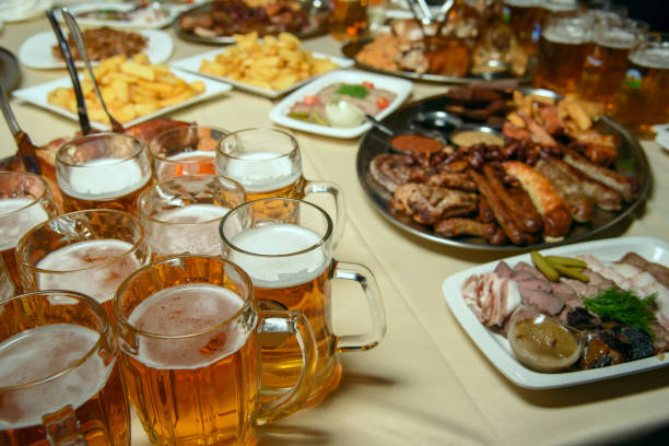 Bavarian sausages and traditional German beer stock photo