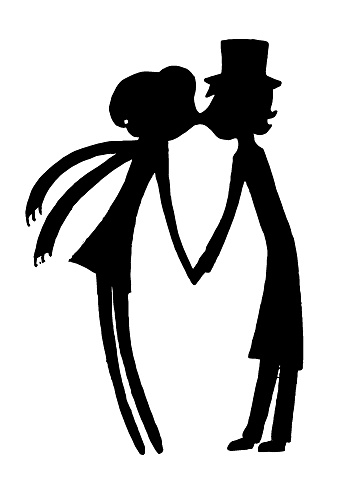 Black silhouette of a kissing couple. Lovers kiss. Vector illustration
