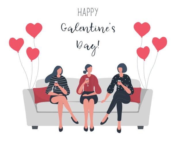 ilustraciones, imágenes clip art, dibujos animados e iconos de stock de el día de galentine. fiesta de pijamas - drinking little girls women wine