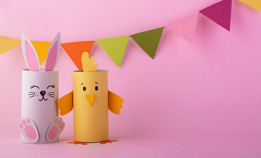 cute rabbit and bird handmade from paper