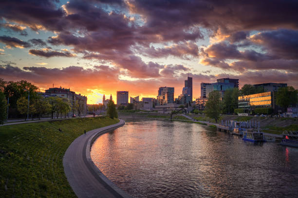 istock Vilnius Old Town with Beautiful Sunset Light. Cloudy Sky. River Neris in Background. Vilnius is Capital of Lithuania. 1296830741