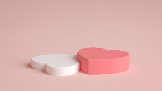 Two heart shaped podiums for Valentines day in 3D rendering. Product display with valentine\