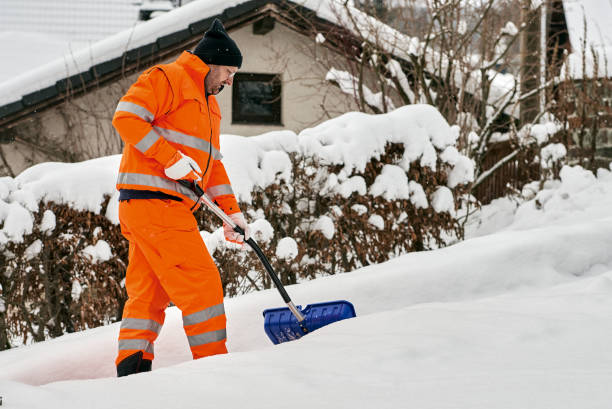 istock Snow removal, worker sweeps snow from road after winter storm 1296832907