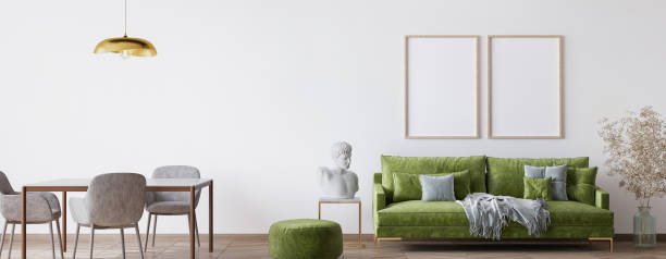 istock Luxury green living room design, empty wall mockup 1296834371