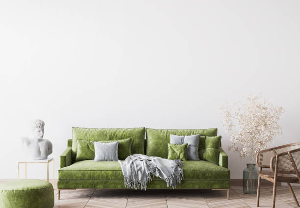 istock Luxury green living room design, empty wall mockup 1296834395