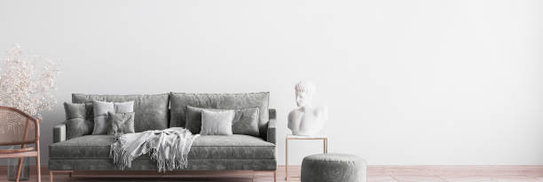 istock Luxury gray living room design, empty wall mockup 1296834400