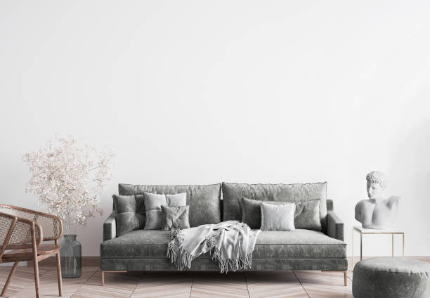 istock Luxury gray living room design, empty wall mockup 1296834414