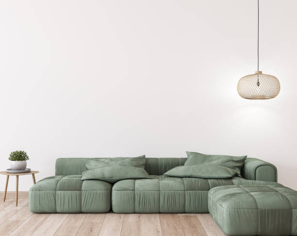 istock Green sofa in a living room design, Mockup wall in a minimal interior style 1296834467