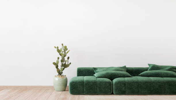 istock Green sofa in a living room design, Mockup wall in a minimal interior style 1296834468