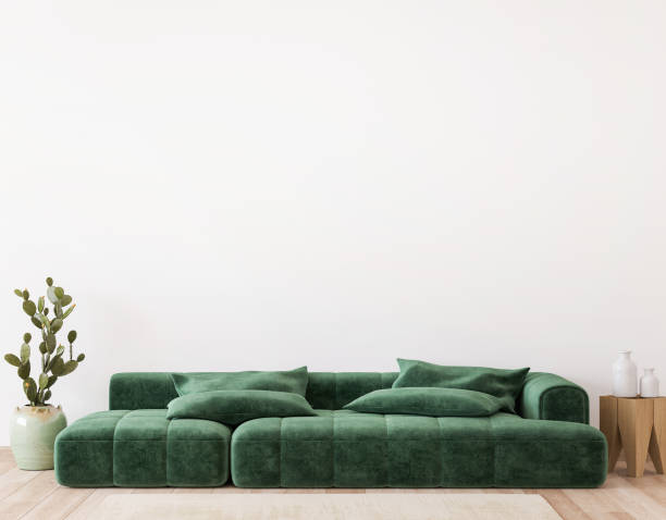 istock Green sofa in a living room design, Mockup wall in a minimal interior style 1296834469