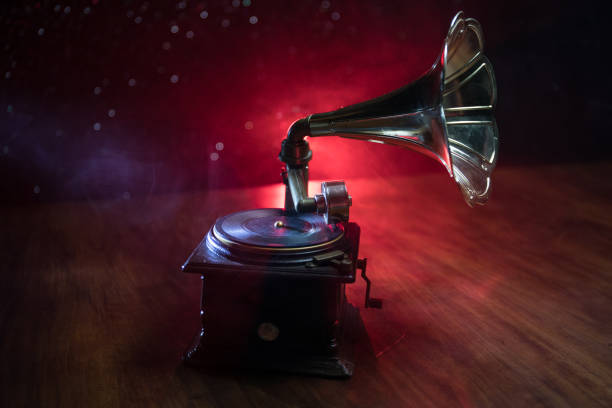 istock Old gramophone on a dark background. Music concept 1296836873