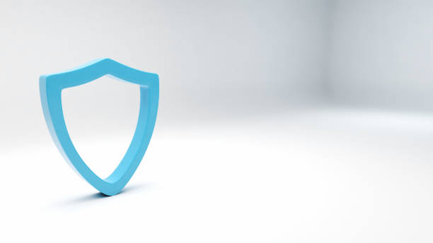 istock Blue 3d shield on white background protection concept, 3d illustration 1296837700