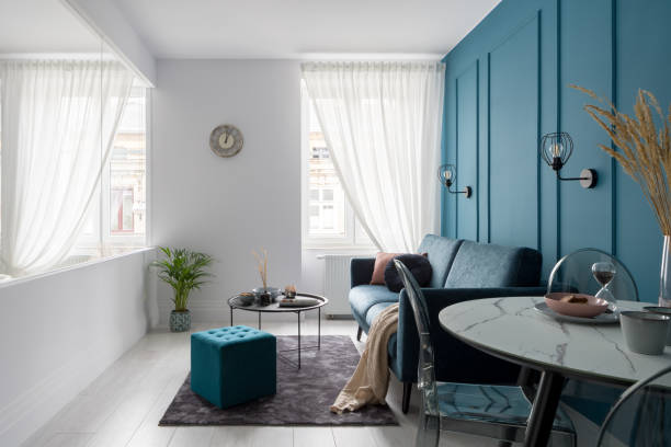 istock Small and elegant living room 1296842775