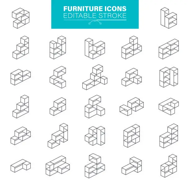 Vector illustration of Furniture Icons Editable Stroke
