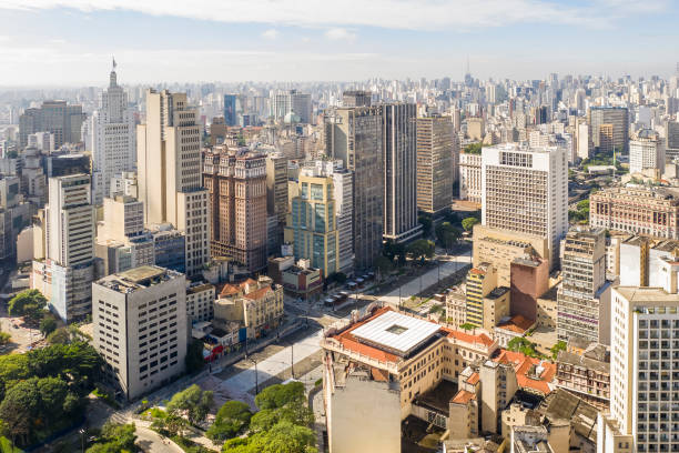 historic buildings in the anhangabau valley in downtown são paulo seen from above, brazil - são imagens e fotografias de stock