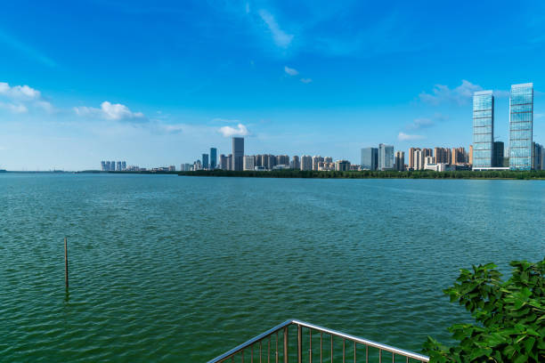 istock Lakeside modern office building in China 1296854637