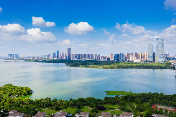 istock Lakeside modern office building in China 1296854772