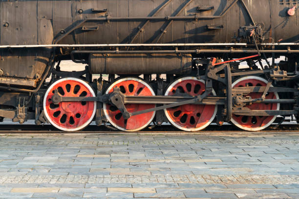 istock Old steam engine train and parts close-up 1296856000