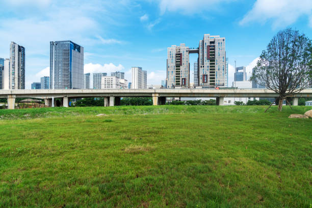 city park with modern building background in shanghai - 11193 imagens e fotografias de stock