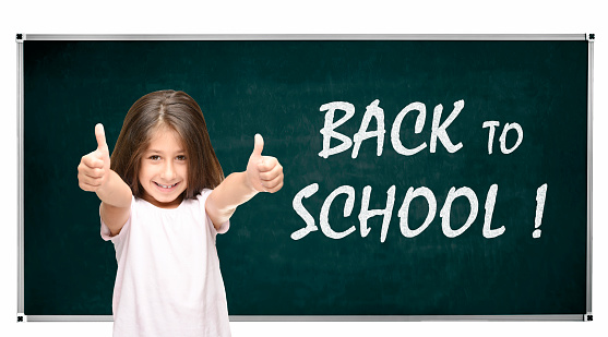 Back To School Concept,Schoolgirl and Ok Sign Stock Photo