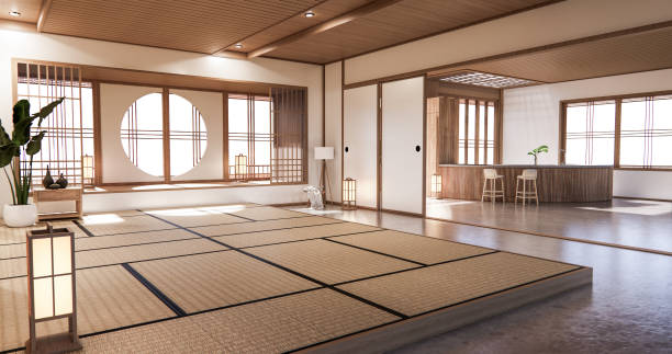istock interior design,zen modern living room Japanese style.3D rendering 1296862323