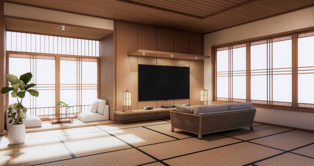 istock Cinema room minimal design Japanese style .3D rendering 1296862386