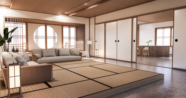istock interior design,zen modern living room Japanese style.3D rendering 1296862404