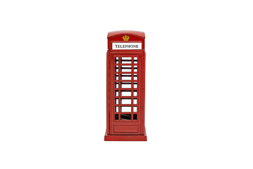 famous London red telephone booth isolated on white background
