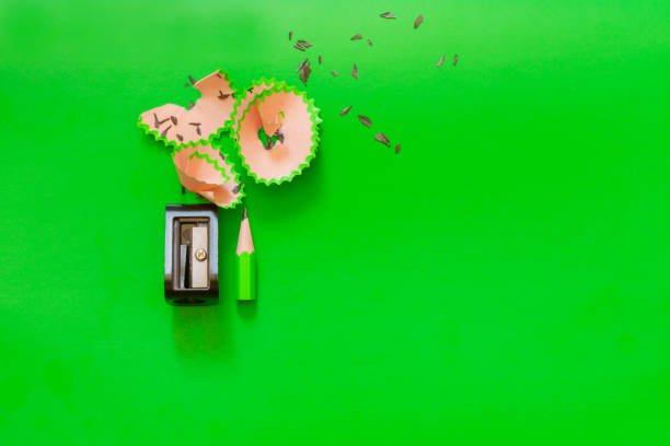 green pencil sharpener macro and blurred background