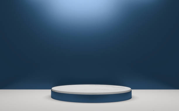 istock Blue glossy Podium minimal geometric, Dark style abstract.3D rendering 1296865148